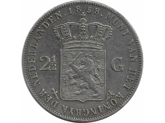 PAYS-BAS HOLLANDE 2 1/2 GULDEN 1858 TTB