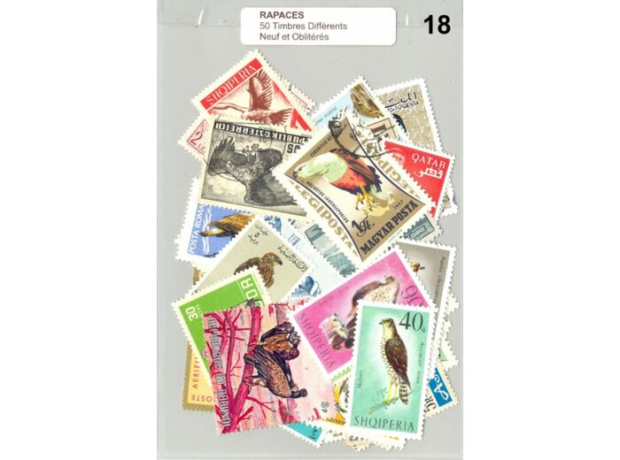 50 TIMBRES RAPACES DIFFERENTS NEUF ET OBLITERES *18