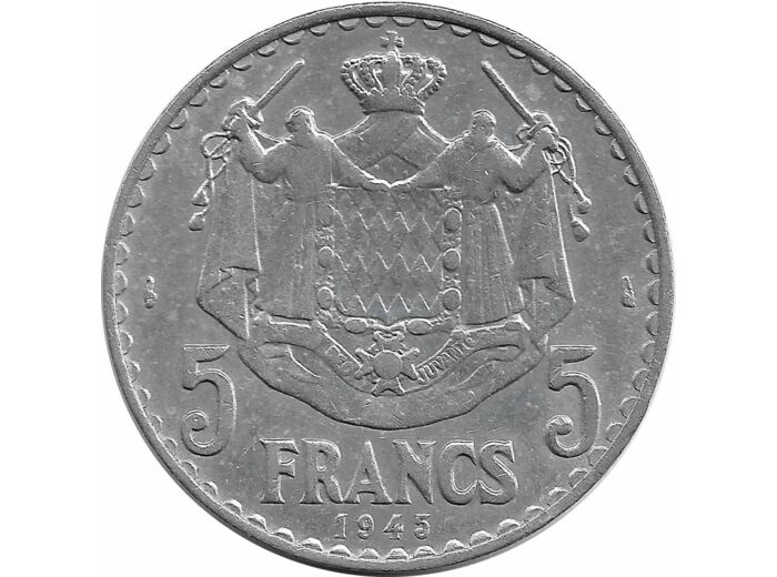 MONACO 5 FRANCS 1945 ALUMINIUM TB+