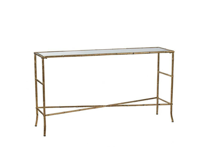 Console métal or plateau verre 76x34x144cm