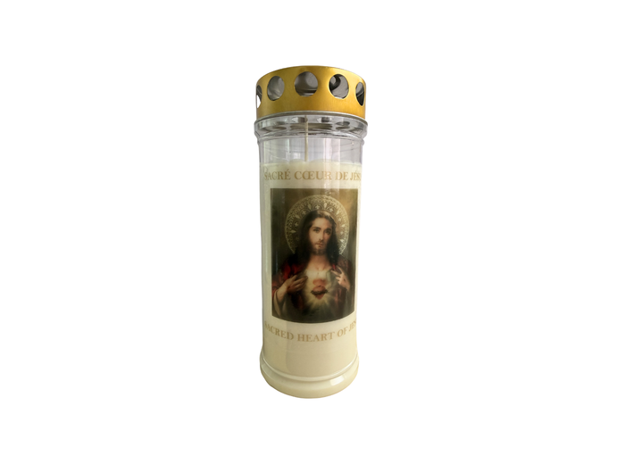 Bougie Funéraire 160 Heures Sacré Coeur de Jésus avec Prière