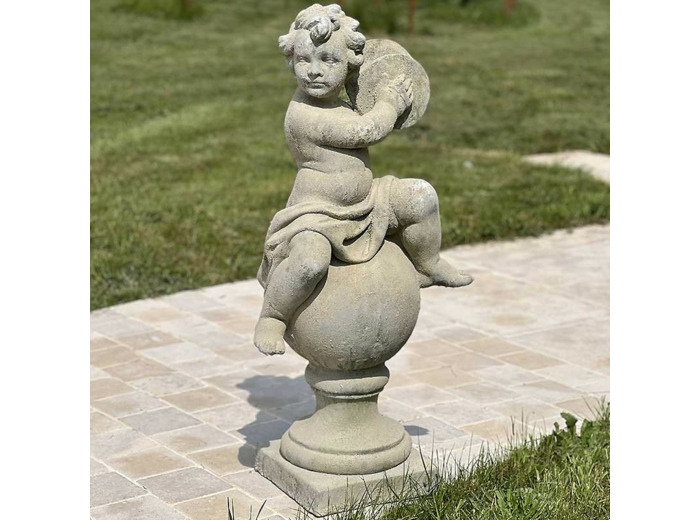 Statue grand Putti musicien cymbale 95x28x28cm