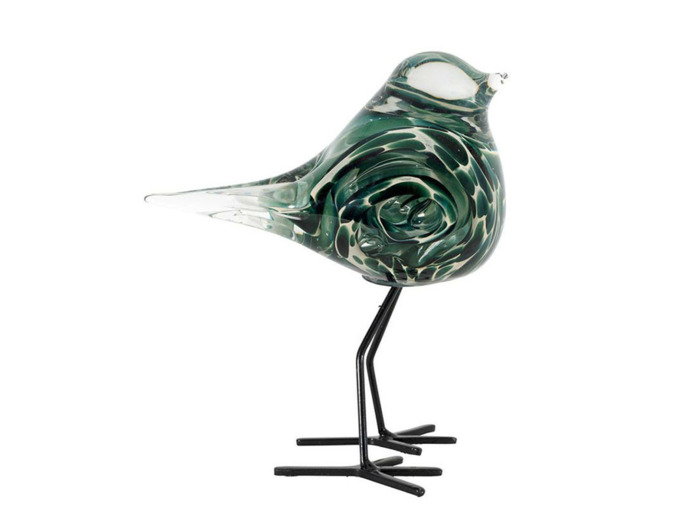 Décoration verre moineau Serin émeraude 7x15x12cm