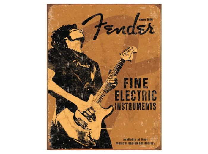 Plaque métal Fender, Fine Electric Instruments - 31 x 41 cm - A088