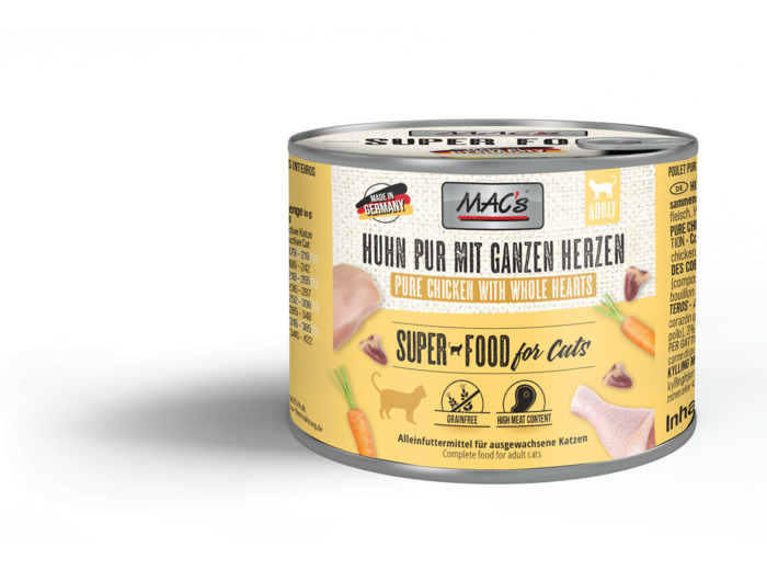 Pâtée poulet / cœurs  de poulet (sans céréales) pour chat - 2 formats