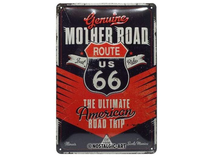 Plaque métal - Route 66 Mother Road The Ultimate American Road Trip - 20 x 30 cm.