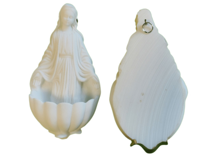 Bénitier Vierge Miraculeuse - Statue en albâtre 11cm -Blanc