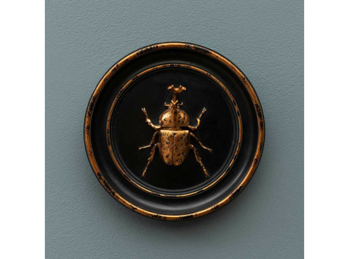 Cadre scarabée rhinocéros résine noir et doré 20cm