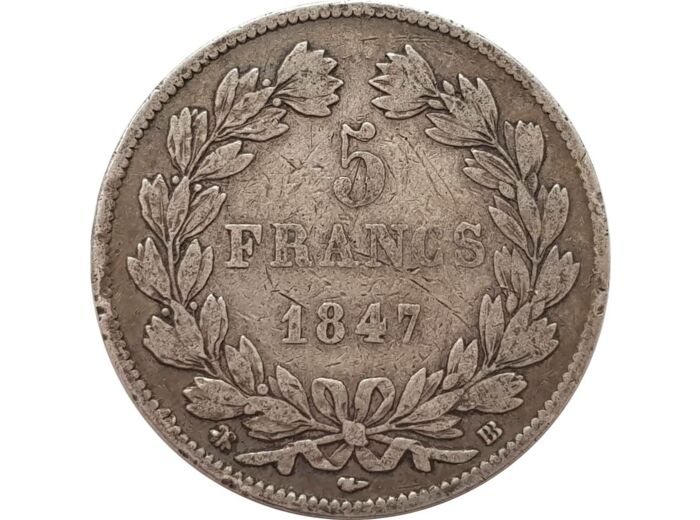 FRANCE 5 FRANCS LOUIS-PHILIPPE I 1847 BB (Strasbourg) TB+ G678a