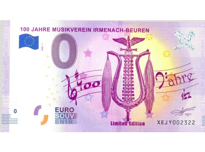 ALLEMAGNE 2020-1 100 JAHRE MUSIKVEREIN IRMENACH -BEUREN BILLET SOUVENIR 0 EURO