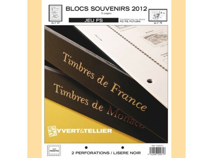 FEUILLE COMPLEMENTAIRE BLOCS SOUVENIRS 2012 FS (SANS POCHETTE) YVERT ET TELLIER