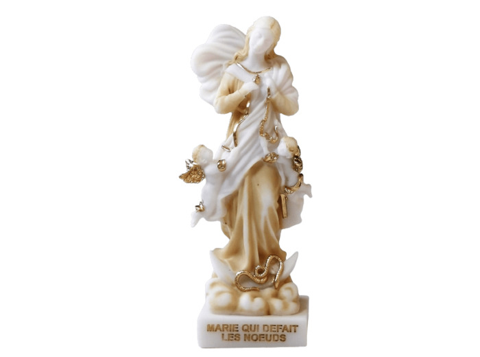 Marie Qui Défait Les Noeuds - Statue en albâtre 17cm -Beige et Or