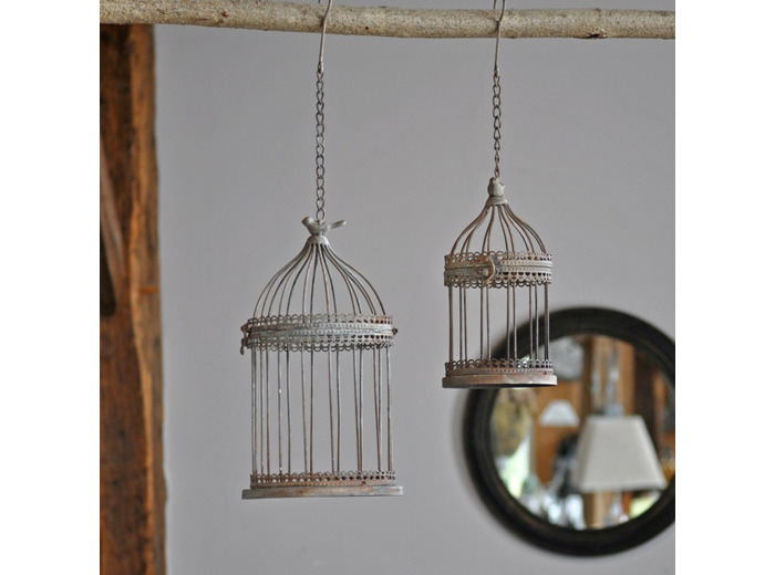 Ensemble 2 cages plantes fer à suspendre 34x18cm