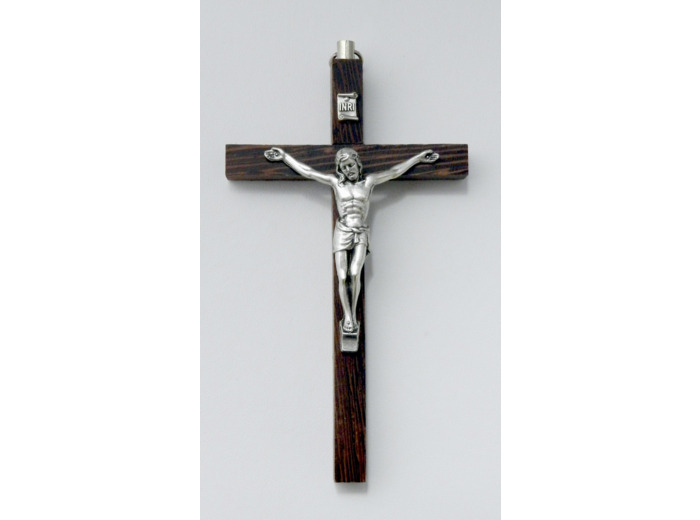 Crucifix WENGE 13cm- Christ argenté bélière dorée