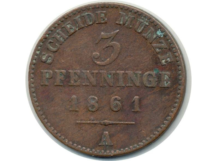 ALLEMAGNE PRUSSE 3 PFENNIG 1861 A TB+ (W482)