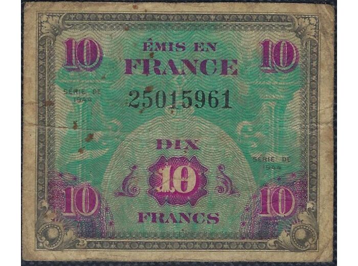FRANCE 10 FRANCS DRAPEAU TYPE 1944 SANS SERIE TB 961 (VF18/01)