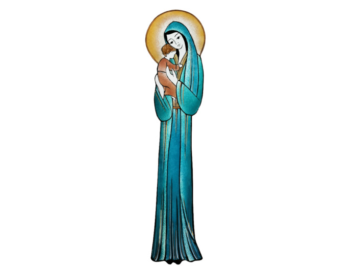 Vierge de miséricorde turquoise 37cm - EMAUX DU LIBAN