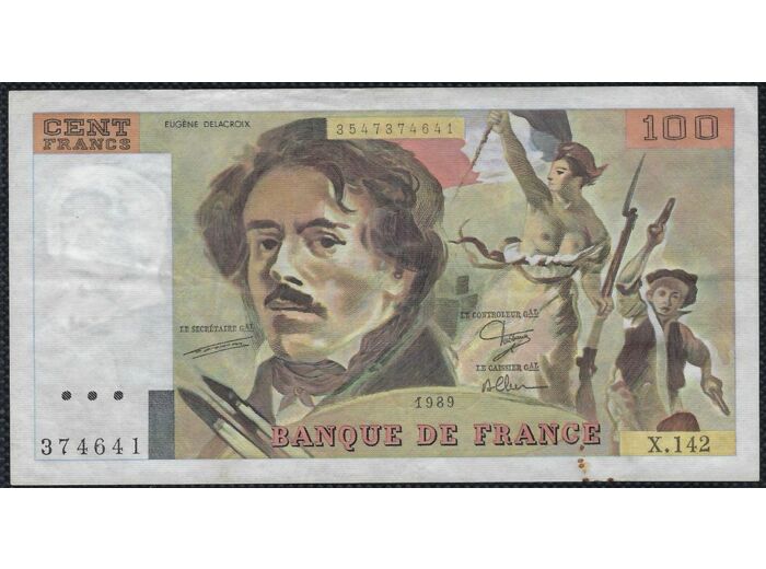 FRANCE 100 FRANCS DELACROIX 1989 SERIE X.142 TTB