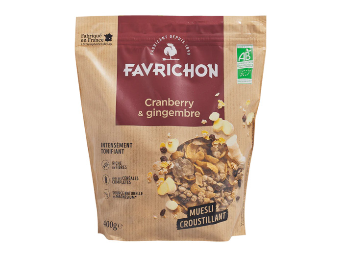 Muesli Croustillant Bio Cranberry et gingembre-400g-Favrichon