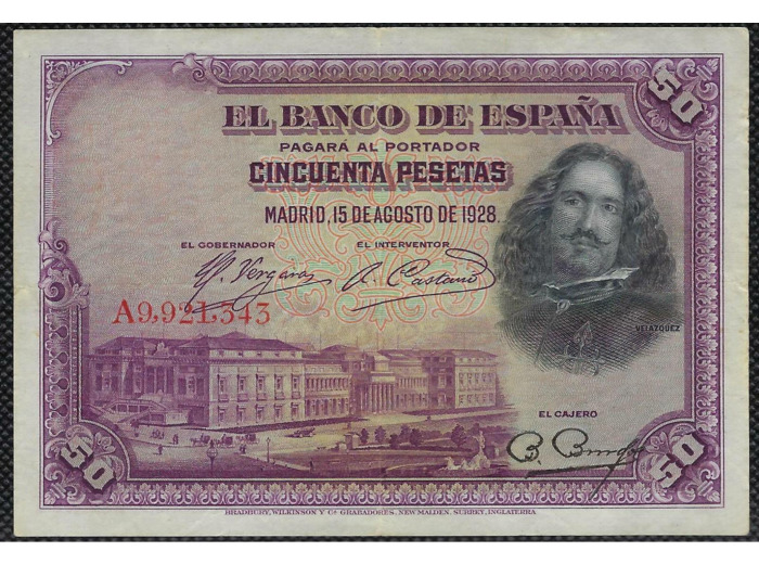 ESPAGNE 50 PESETAS 12 AOUT 1928 TTB (W75b)