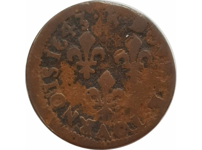 LOUIS XIII (1610-1643) DOUBLE TOURNOIS 1643 K (Bordeaux) B+