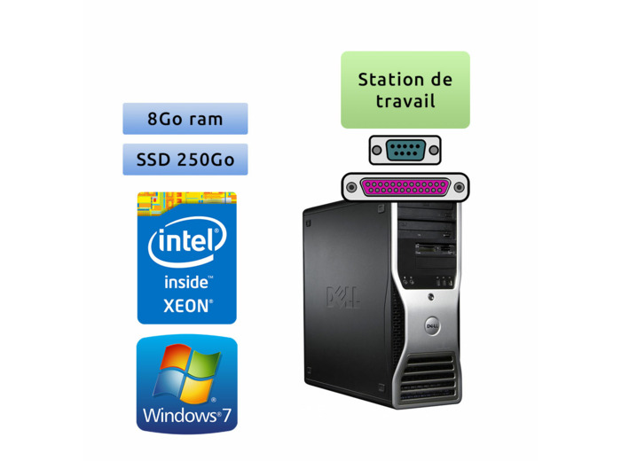 Dell Precision T3500 - Windows 7 - W3530 8GB 250GB SSD - Port Serie et Parallele - Ordinateur Tour Workstation PC