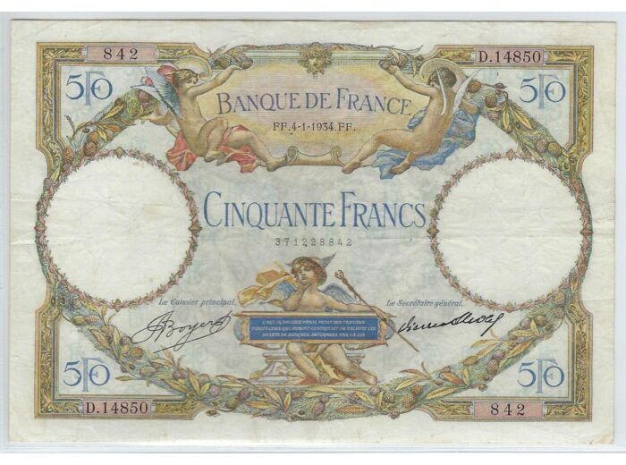 FRANCE 50 FRANCS L.O.M 4-1-1934 D.14850 TTB