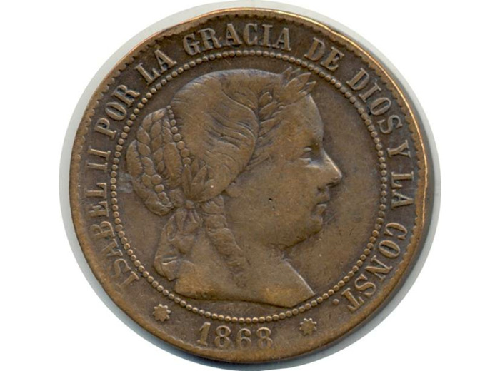ESPAGNE 2-1/2 CENTIMOS 1868 OM (étoiles 8 pointes) ISABEL II TB+ (W634.1)