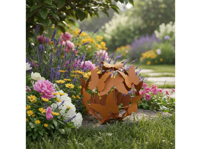 Sphère décorative Envol de Papillons Rouille 29x29cm