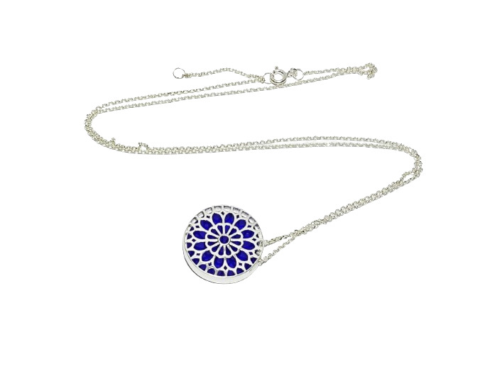 Pendentif + Chaine Argent 925 - Rosace bleue 20mm + Bte à bijoux