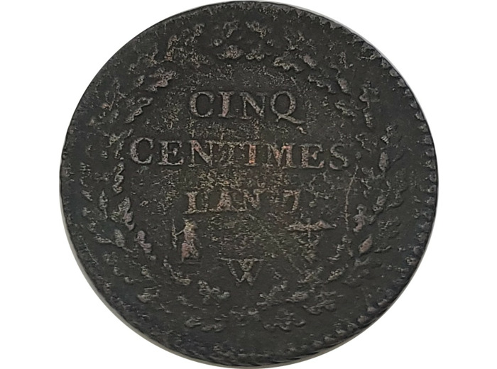 FRANCE 5 CENTIMES DUPRE AN 7 W (Lille) TB+ (G126)