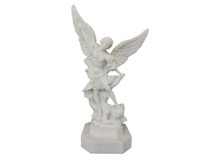 St Michel - Statue en albâtre 50cm - Blanc