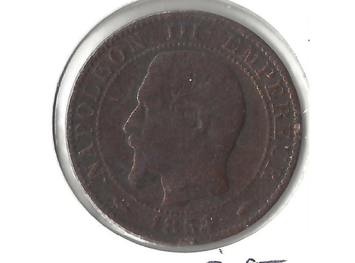 FRANCE 5 CENTIMES NAPOLEON III 1854 A etat B+