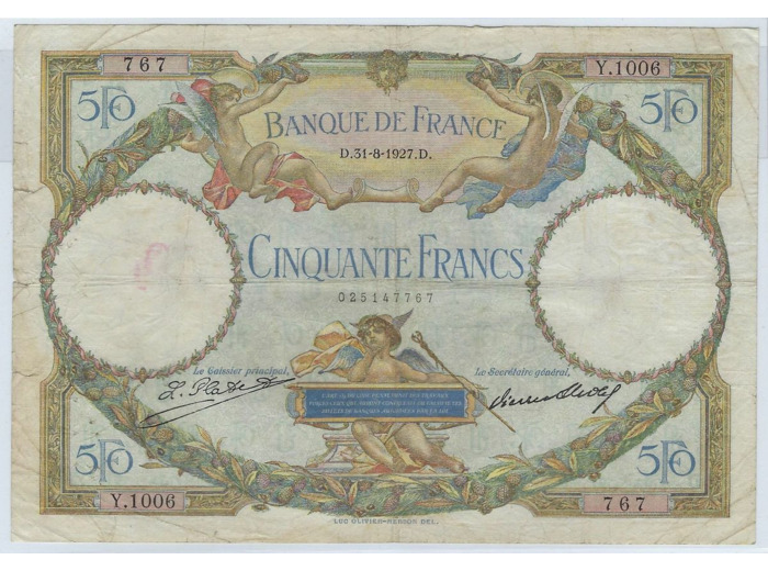 FRANCE 50 FRANCS L.O. MERSON 31-8-1927 Y.1006 TB+
