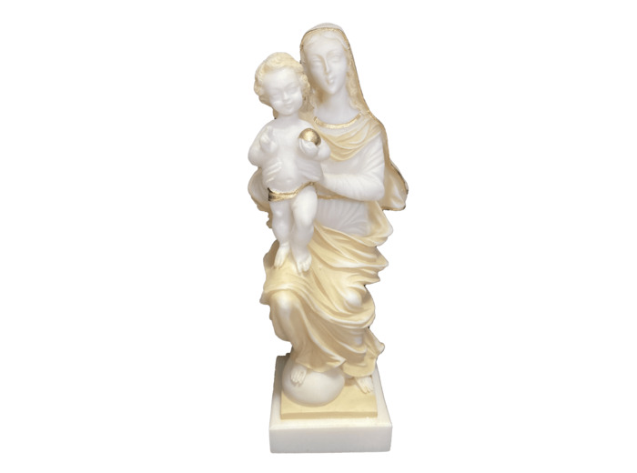 Vierge Protectrice -Statue en albâtre 20cm -Beige et Or