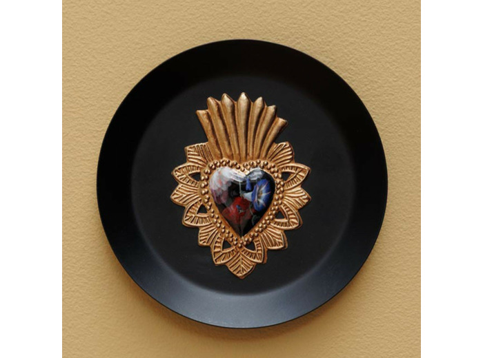 Cadre Ex-voto fleuri noir doré 15cm