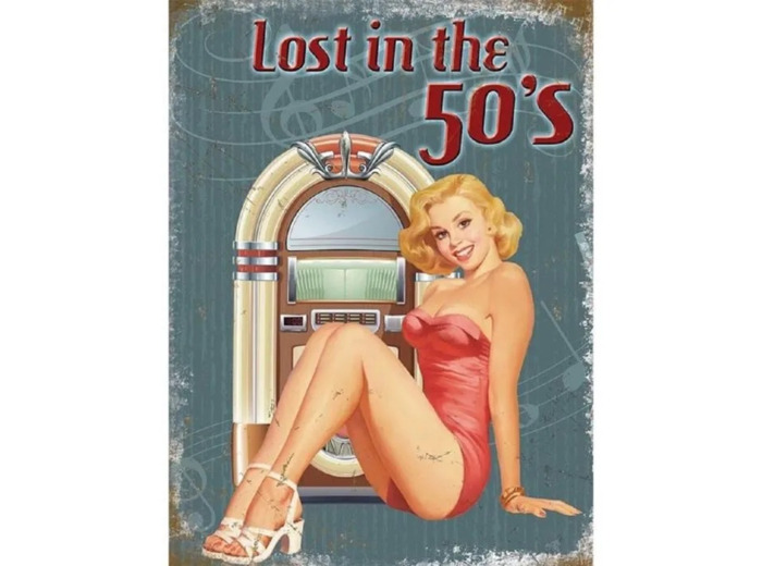 plaque plate pin up robe rouge et jukebox style vurlitzer lost in the 50 s