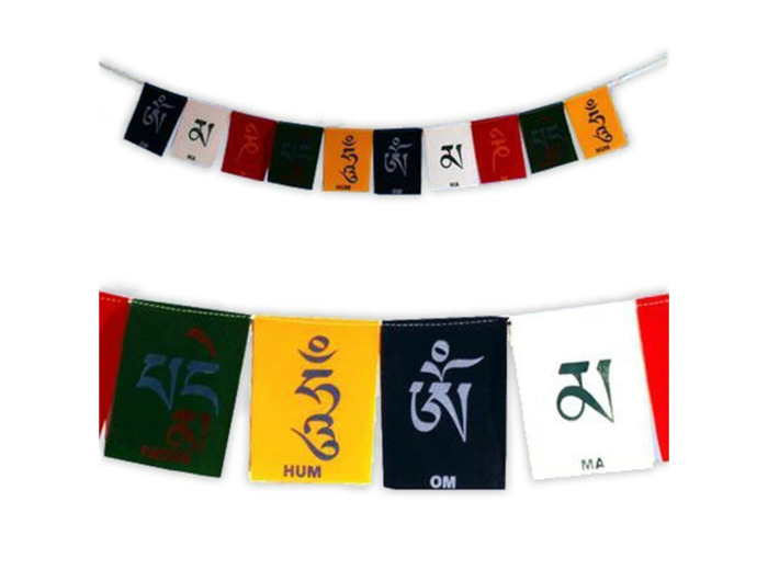 Drapeaux de prière tibétains "Om Mani Padme Hum"  en velours luxe