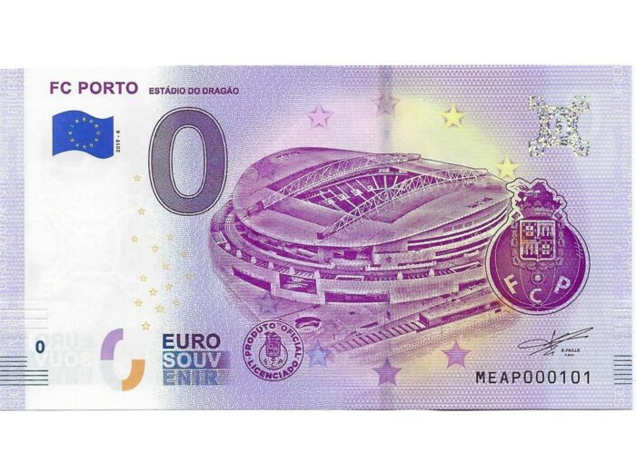 PORTUGAL 2019 -4 FC PORTO  0 EURO BILLET SOUVENIR TOURISTIQUE  NEUF