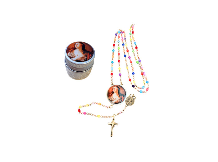 Chapelet Perles verre 2/3mm sur Chaine Argentée - MARIE MADELEINE