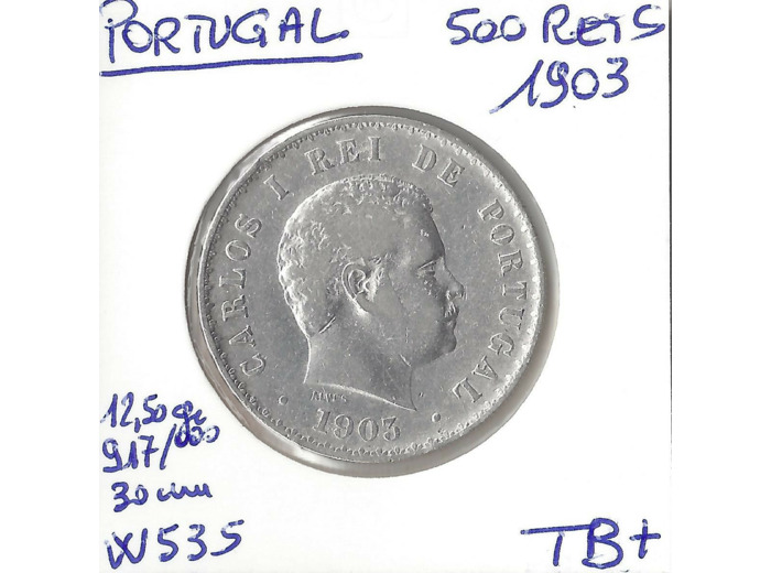 PORTUGAL 500 REIS 1903 TB+