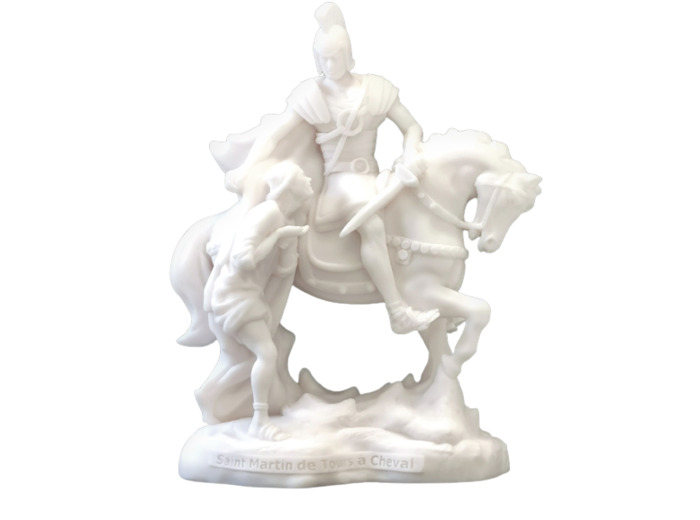 Saint Martin de Tours à Cheval - Statue en Albaster 23cm - Blanc