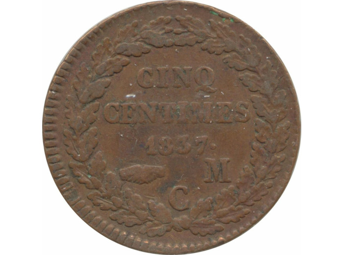 MONACO 5 CENTIMES 1837 MC TTB