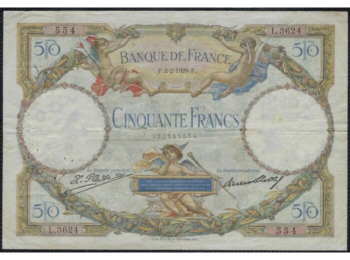 FRANCE 50 FRANCS L.O.MERSON 8-2-1929 L.3624 TTB