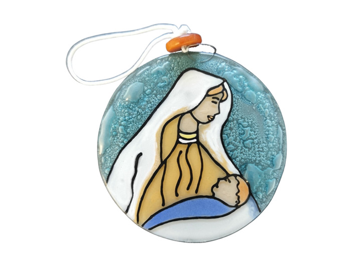 Médaillon verre diamètre 7cm- VIERGE A L'ENFANT