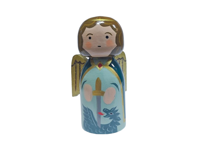 Statue Saint Michel en bois tourné hauteur 10cm + Boîte