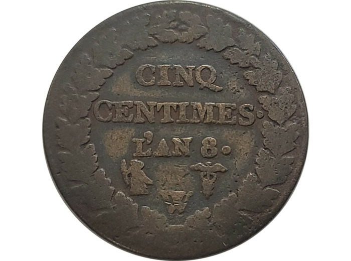 FRANCE 5 CENTIMES DUPRE AN 8 W (Lille) TB- (G126a)