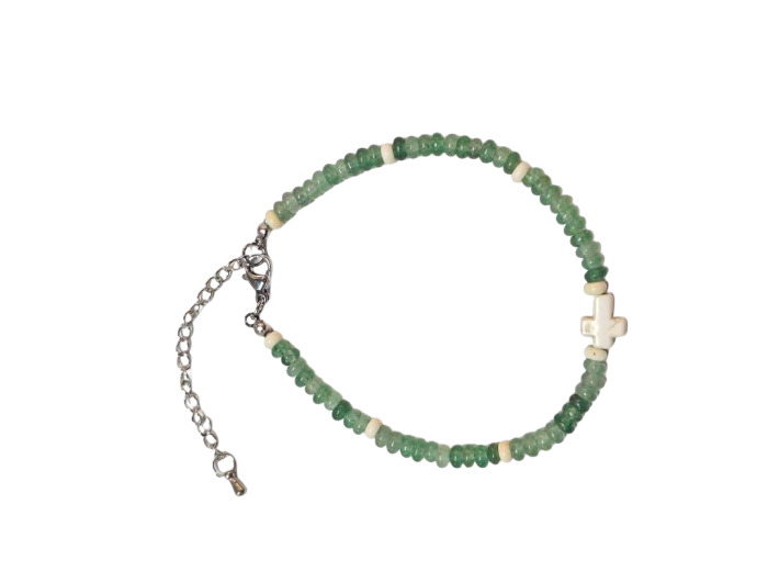 Bracelet 4mm en Pierre coloris Aventurine verte, fermoir réglable
