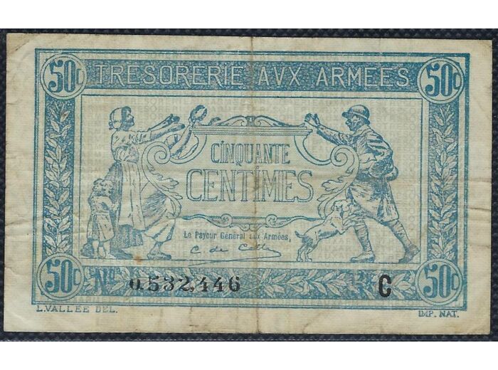 FRANCE 50 CENTIMES TRESORERIE AUX ARMEES Type 1917 SERIE C TB+ (VF01/03)
