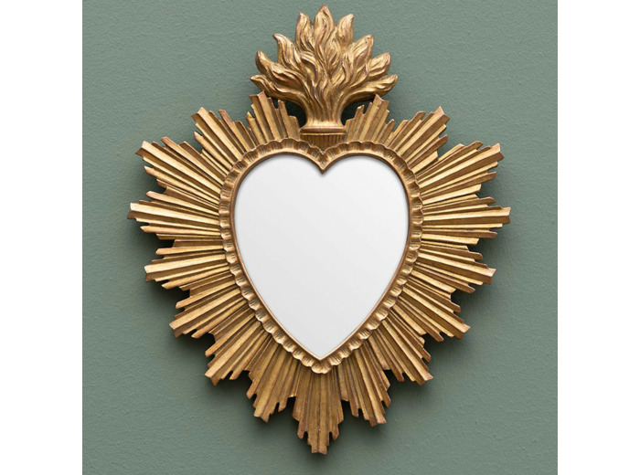 Miroir coeur Ex voto résine dorée 31x26cm